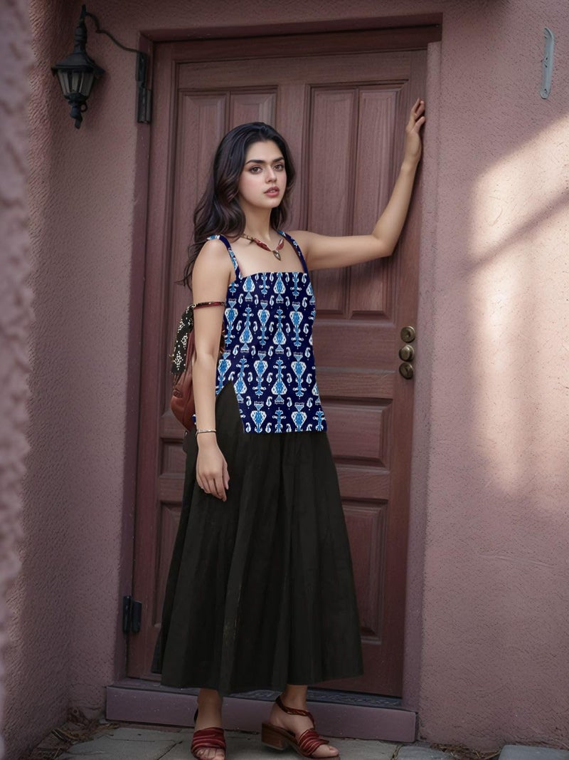 Aahwan LBlue Printed Square Neck Sleeveless Backless Short Indo-Western Ethnic Kurti Top for Women's & Girl's (356-LBlue-XS) - Image 5