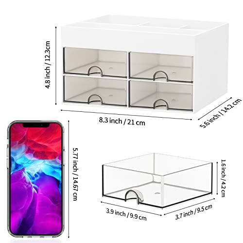 LETURE Desktop Organizer with Drawer, Accessories Stationary Organizer Desk Caddy, Pen/Pencil/Business Card/Sticky Note Tray/Paperclip Holder Storage Box (White) - Image 5