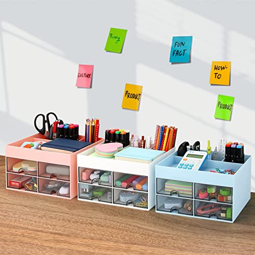 LETURE Desktop Organizer with Drawer, Accessories Stationary Organizer Desk Caddy, Pen/Pencil/Business Card/Sticky Note Tray/Paperclip Holder Storage Box (White) - Image 2