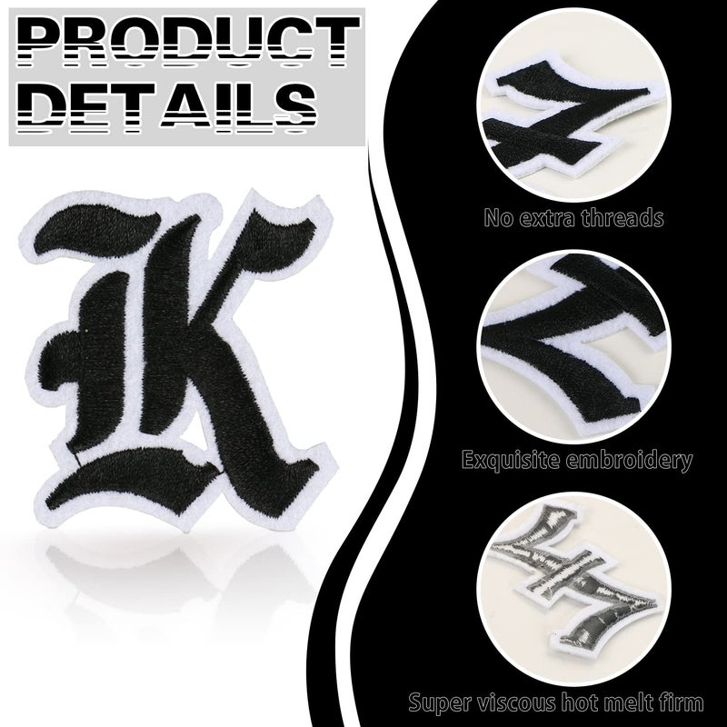 DREMISI Gothic Iron On Letters for Clothing A-Z 26 Varsity Letter Patches Old English Letters 0-9 Iron on Numbers for Clothing Number Badge Goth Iron On Patches Fabric Patches for Jeans Bags, Black - Image 3