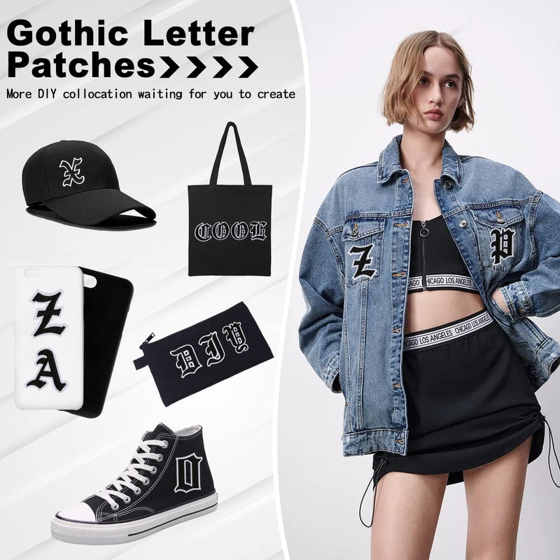 DREMISI Gothic Iron On Letters for Clothing A-Z 26 Varsity Letter Patches Old English Letters 0-9 Iron on Numbers for Clothing Number Badge Goth Iron On Patches Fabric Patches for Jeans Bags, Black - Image 5