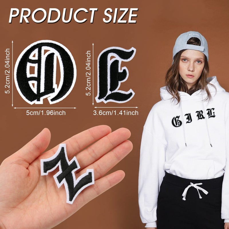 DREMISI Gothic Iron On Letters for Clothing A-Z 26 Varsity Letter Patches Old English Letters 0-9 Iron on Numbers for Clothing Number Badge Goth Iron On Patches Fabric Patches for Jeans Bags, Black - Image 2