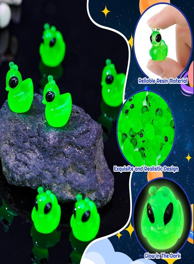 GGSTDDUP 100 Pcs Mini Alien Duck Figures Glow in The Dark Tiny Aliens Ducks Mini Funny UFO Sci-fi Resin Duck for Space Party Favors Dashboard Desk Decor - Image 3