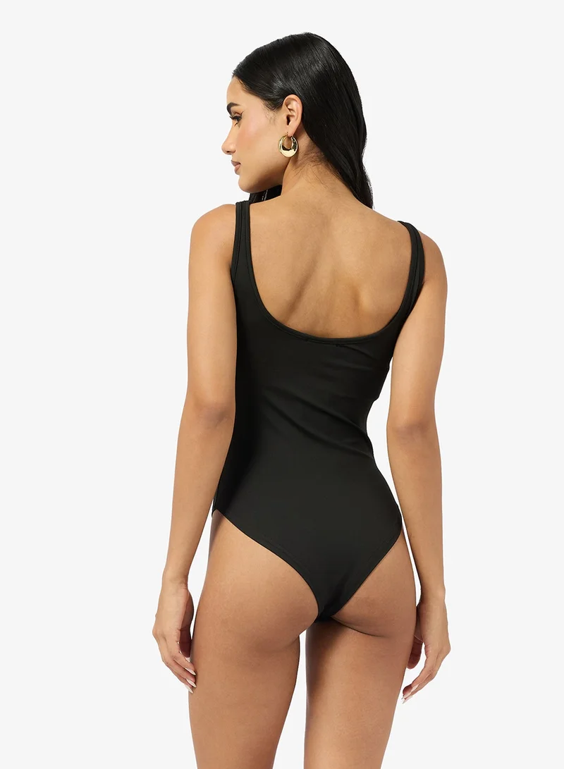 Ginger Basics Strappy Scoop Neck Polyamide Bodysuit