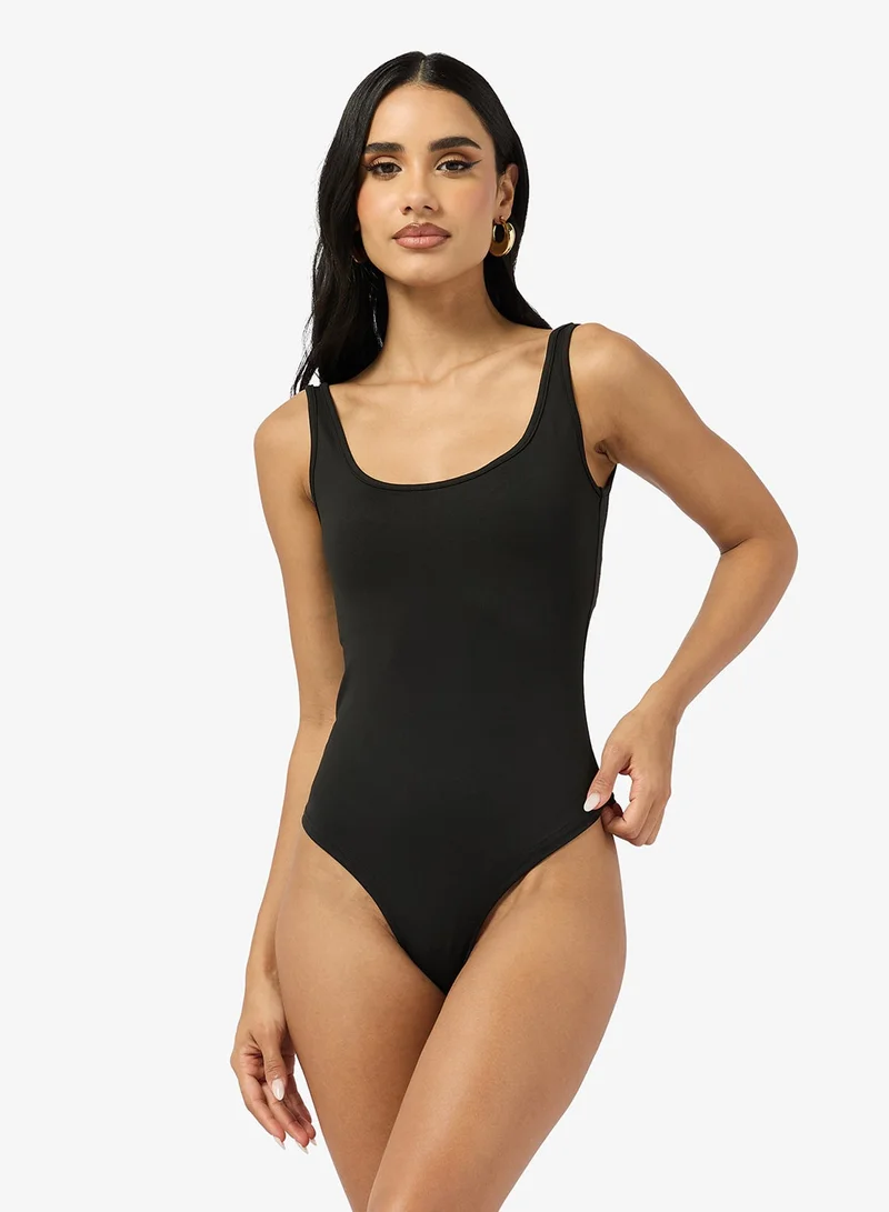 Strappy Scoop Neck Polyamide Bodysuit