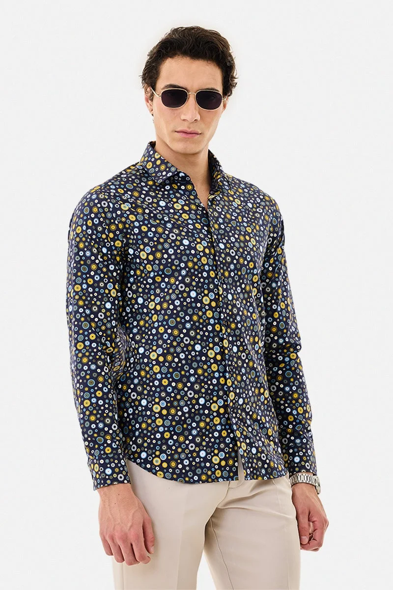 سنيتش قميص قطني % بقصة ضيقة وطبعة زهور