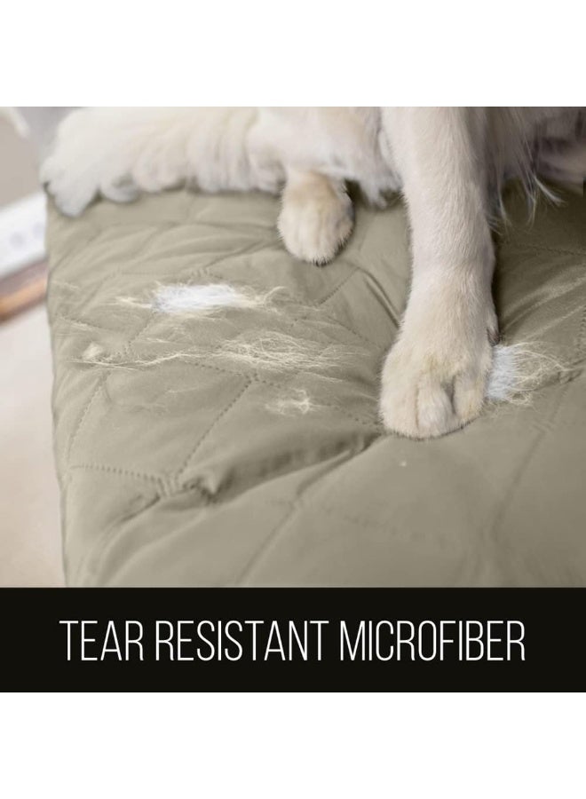 Sofa Shield Couch Slip Cover with Patented Strap Cushion Protector Reversible Stain and Dog Tear Resistant Slipcover Quilted Microfiber 70in Seat Washable Covers for Dogs Pets Kids Light Taupe - Image 3