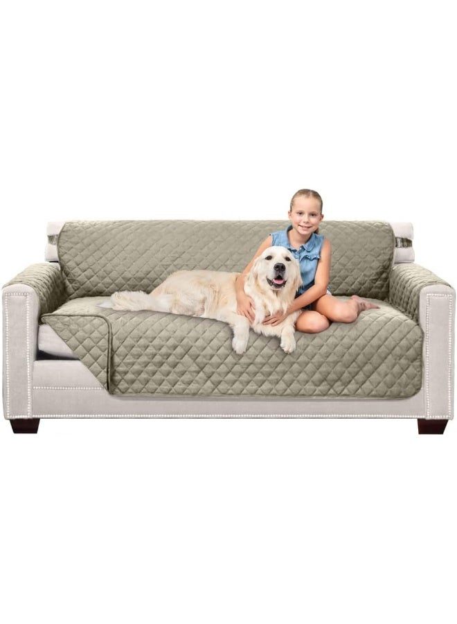 Sofa Shield Couch Slip Cover with Patented Strap Cushion Protector Reversible Stain and Dog Tear Resistant Slipcover Quilted Microfiber 70in Seat Washable Covers for Dogs Pets Kids Light Taupe - Image 5