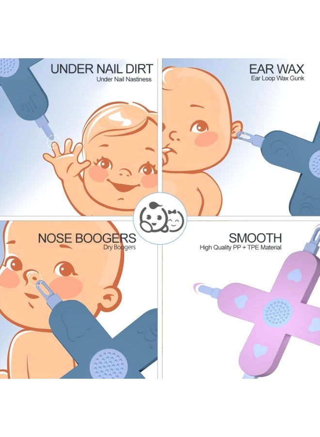 Soofam 4-in-1 Nose, Nail & Ear Wax Picker, Safely Clean Baby Ear Wax, Baby Booger & Nail Tips (2 Pcs in Box) (Blue Pink) - Image 2