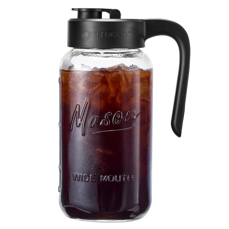 Spreccio Mason Jar Pitcher  Airtight  Leakproof Glass Pitcher with Lid Perfect for Breastmilk Cold Brew and Sun Tea 2 Quart 64 oz 12 Gallon Mason Jar with Pour Spout Lid