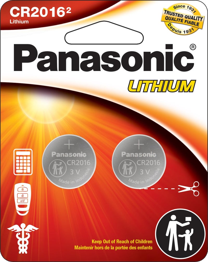 Panasonic Cr2016 3.0 Volt Long Lasting Lithium Coin Cell Batteries In Child Resistant  Standards Based Packaging  2-Battery Pack - Image 1
