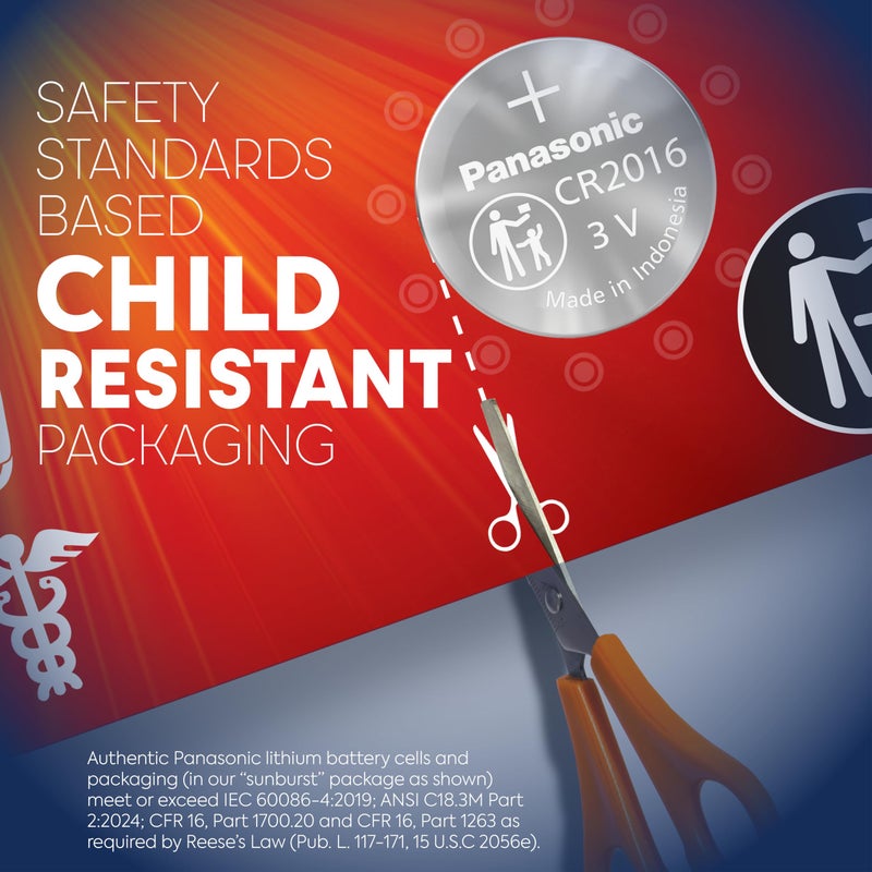 Panasonic Cr2016 3.0 Volt Long Lasting Lithium Coin Cell Batteries In Child Resistant  Standards Based Packaging  2-Battery Pack - Image 3