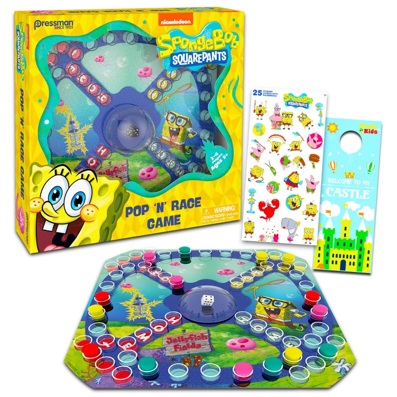 nickelodeon Spongebob Squarepants Pop-Up Board Game - Bundle with Spongebob Board Game with Pop Up Dice Plus Stickers, More | Spongebob Games for Birthday Party - Image 1