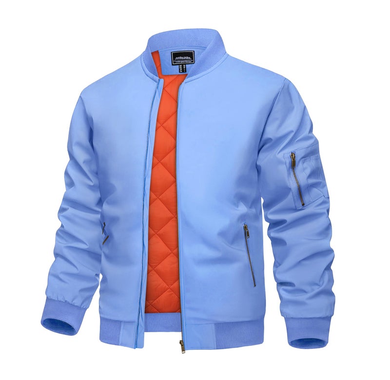 KEFITEVD Mens Winter Jackets Padded Coats Military Jacket Windbreakers Winter Outerwear Men Casual Lightweight Jackets Light Blue - Image 1