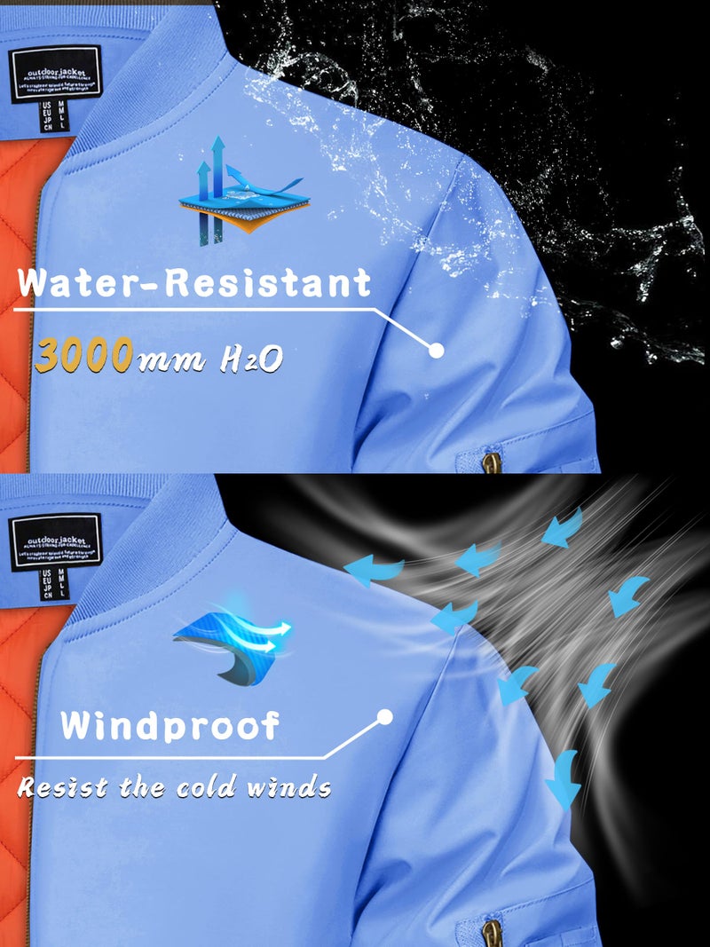 KEFITEVD Mens Winter Jackets Padded Coats Military Jacket Windbreakers Winter Outerwear Men Casual Lightweight Jackets Light Blue - Image 4