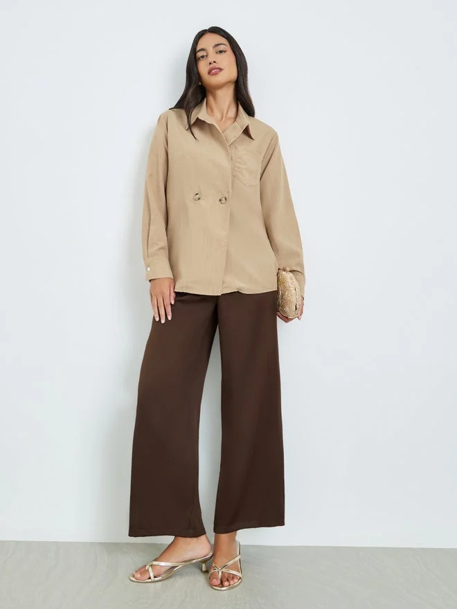 Styli Styli Beige Long Sleeve Shirt with Double Button