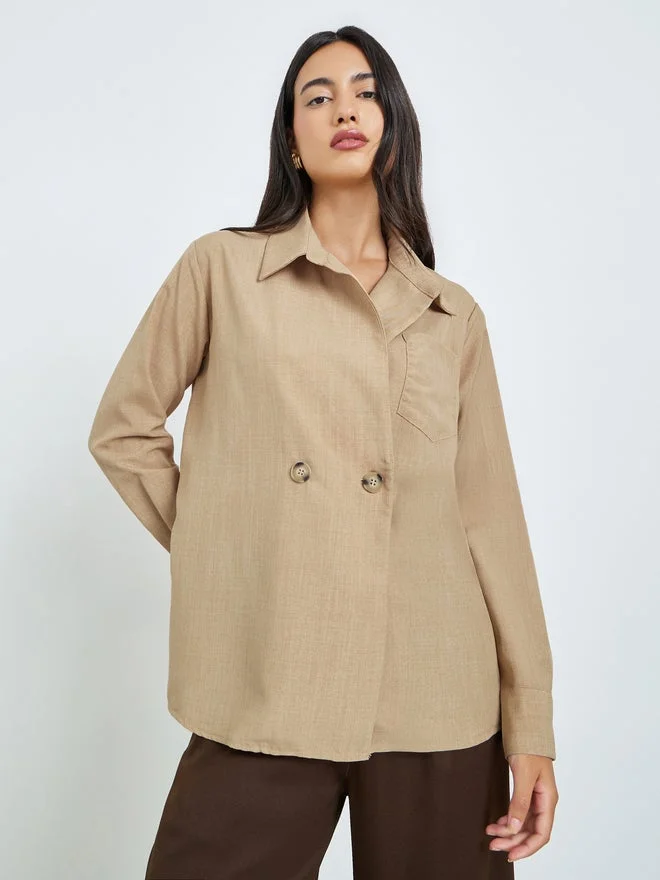 Styli Styli Beige Long Sleeve Shirt with Double Button