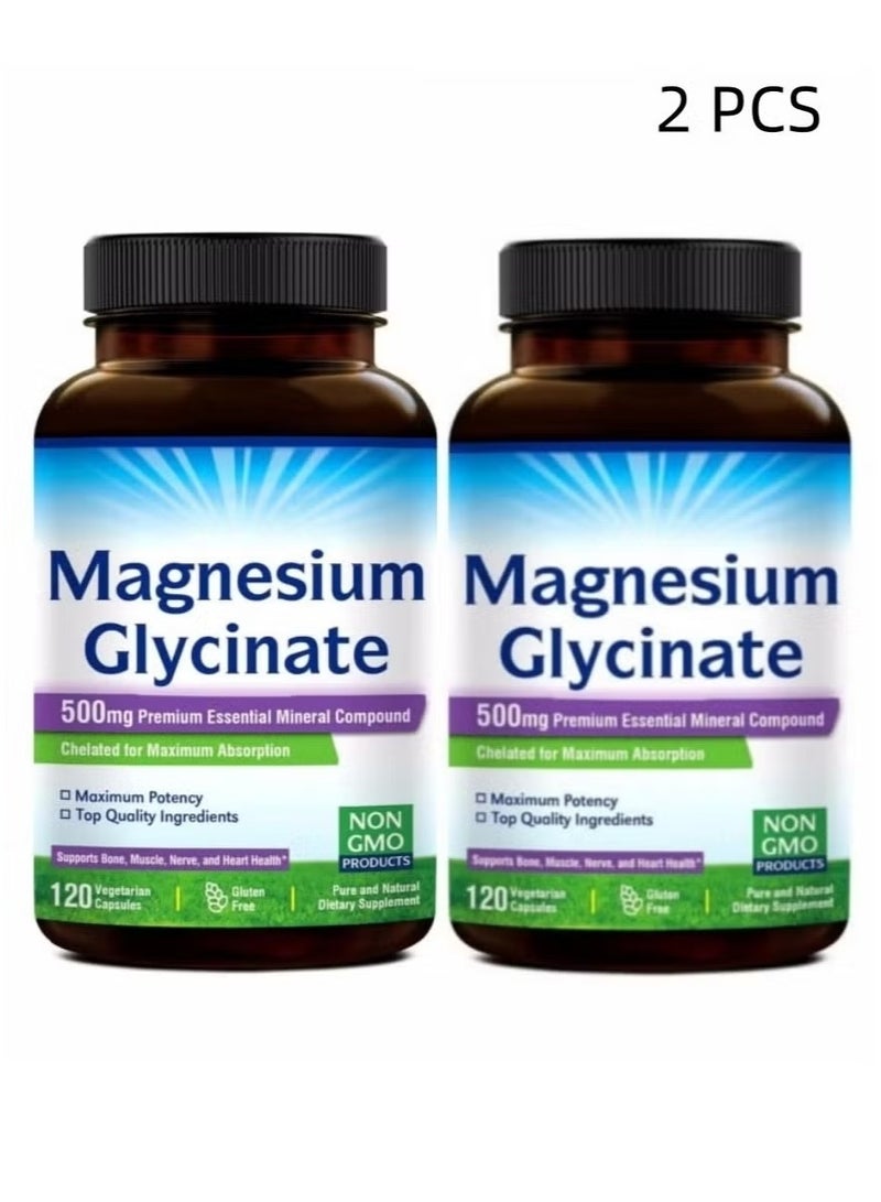 Magnesium Glycinate High Absorption Magnesium Glycinate – 120 Capsules per Bottle, 2-Pack  - Image 1