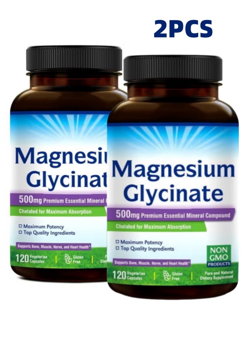 Magnesium Glycinate High Absorption Magnesium Glycinate – 120 Capsules per Bottle, 2-Pack - Image 1