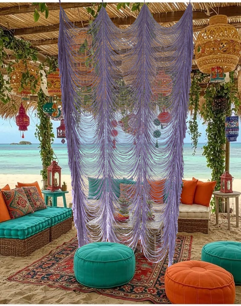 Flber Macrame Curtain Boho Doorway Curtain Handwoven Room Divider for Bedroom Window Closet Wedding Backdrop Arch 59" W x 75" H(1Panel) - Image 1