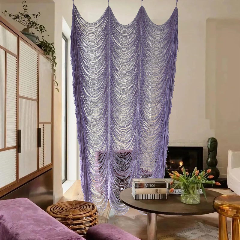 Flber Macrame Curtain Boho Doorway Curtain Handwoven Room Divider for Bedroom Window Closet Wedding Backdrop Arch 59" W x 75" H(1Panel) - Image 3