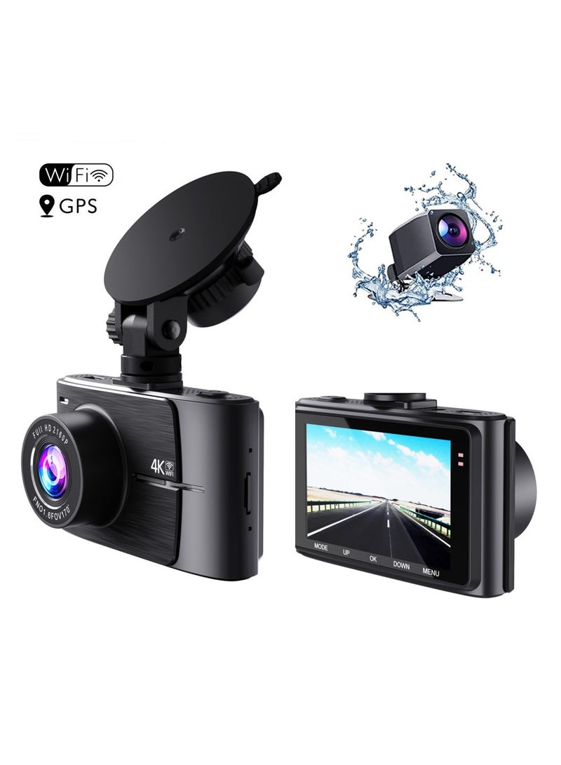 Generic 4K Dash Cam 2160P Built-in GPS/WiFi Dual Dash Cam for Car, 24H Parking Auto Drive Vehicle Video Recorder Car Registrar Dual Lens  - Image 1