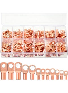 The Bros 170 Pieces Copper Battery Cable Ends 12 Sizes Battery Wire Lugs Eyelets Tubular Ring Terminal Connectors SC Terminals for Automotive Supplies AWG4, AWG6, AWG8, AWG10, AWG12 (Metal Color)  - Image 1
