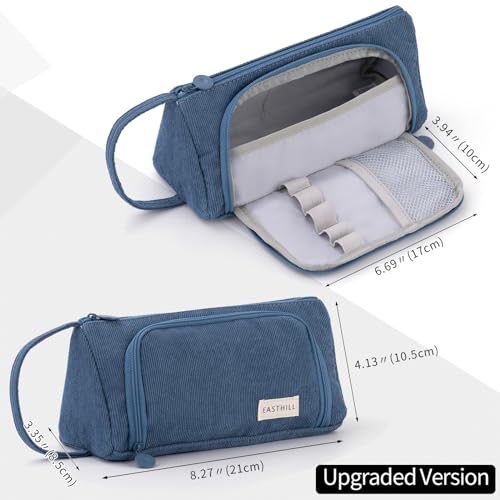 EASTHILL Big Capacity Pencil Case Canvas High Storage Pouch Marker Pen Case Simple Stationery Bag School College Office Organizer for Teens Girls Adults Student-Blue - Image 4