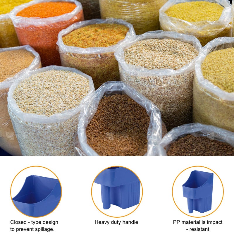 6 Pcs Plastic Enclosed Feed Scoop for Livestock Heavy Duty Grain Scoop 2 Quart Large Stackable for Horse Goat Dog Animal Ranchers Farmers (Blue) - Image 3