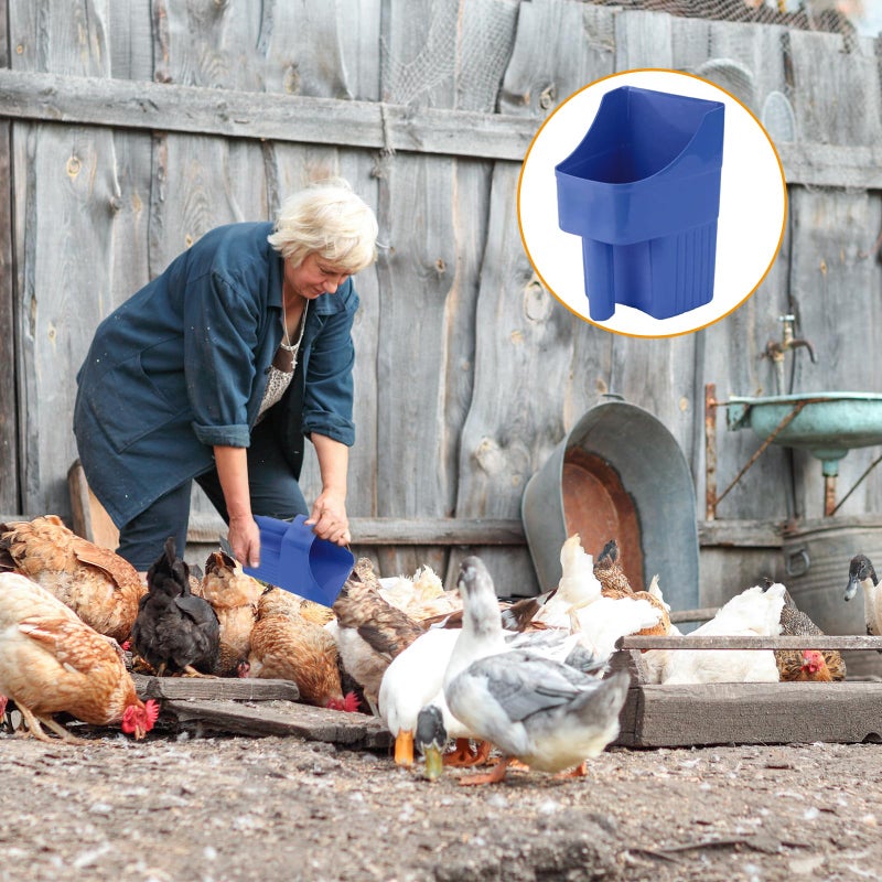 6 Pcs Plastic Enclosed Feed Scoop for Livestock Heavy Duty Grain Scoop 2 Quart Large Stackable for Horse Goat Dog Animal Ranchers Farmers (Blue) - Image 5