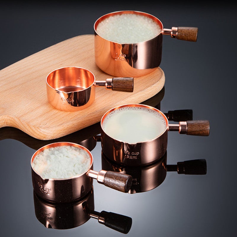 Stainless Steel Sauce Cup: Rose Gold 304 Stainless Steel With Dual Precise Measurement Scales - Hawk’s Beak Drip-Free Pour Design Cooking Sauce Cup for Home Restaurant Outdoor Picnic - Image 1