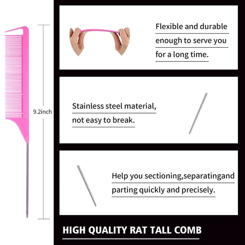 Goiple 3 Pieces Hair Styling Comb Set Teasing Brush Rat Tail Comb Edge Brush for Edge&Back Brushing, Combing, Slicking Hair for Women (Pink) - Image 2