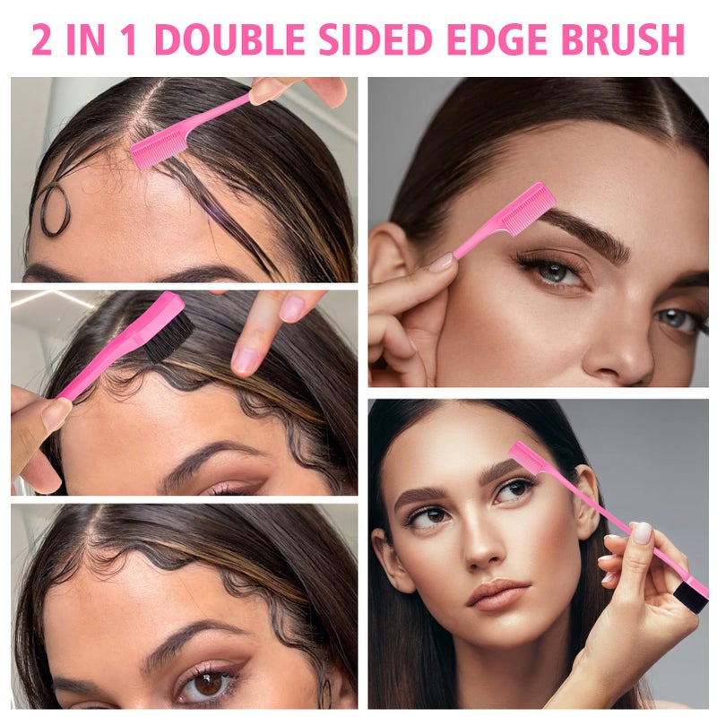 Goiple 3 Pieces Hair Styling Comb Set Teasing Brush Rat Tail Comb Edge Brush for Edge&Back Brushing, Combing, Slicking Hair for Women (Pink) - Image 3