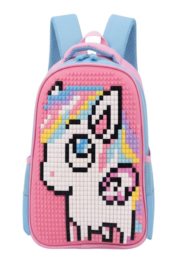 TYPIFY DIY Pixel Art Kids Backpack | Creative Building Block School Bag for Girls & Boys | Small Preschool & Kindergarten Daypack (30x25x10 cm) | Pink & Blue Pastel Unicorn | Gift for Kids - Image 4