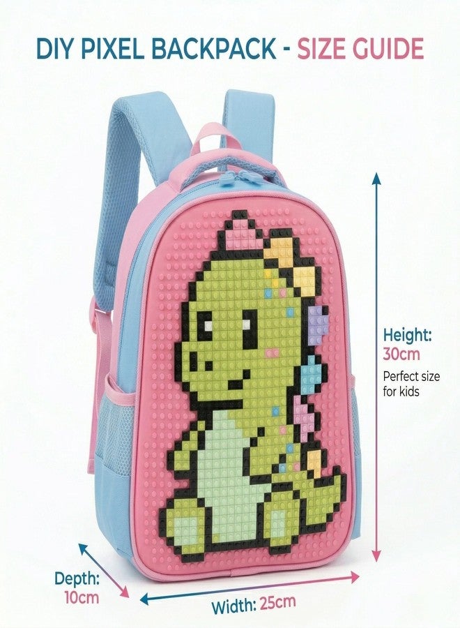 TYPIFY DIY Pixel Art Kids Backpack | Creative Building Block School Bag for Girls & Boys | Small Preschool & Kindergarten Daypack (30x25x10 cm) | Pink & Blue Pastel Unicorn | Gift for Kids - Image 3