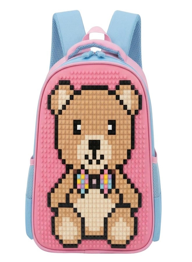 TYPIFY DIY Pixel Art Kids Backpack | Creative Building Block School Bag for Girls & Boys | Small Preschool & Kindergarten Daypack (30x25x10 cm) | Pink & Blue Pastel Unicorn | Gift for Kids - Image 1