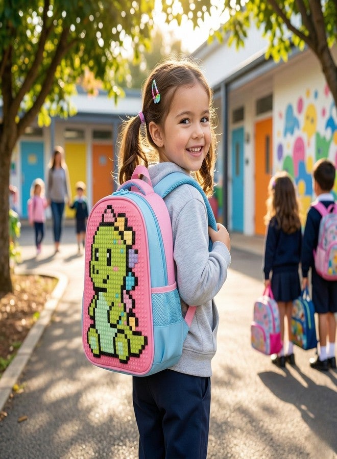 TYPIFY DIY Pixel Art Kids Backpack | Creative Building Block School Bag for Girls & Boys | Small Preschool & Kindergarten Daypack (30x25x10 cm) | Pink & Blue Pastel Unicorn | Gift for Kids - Image 5