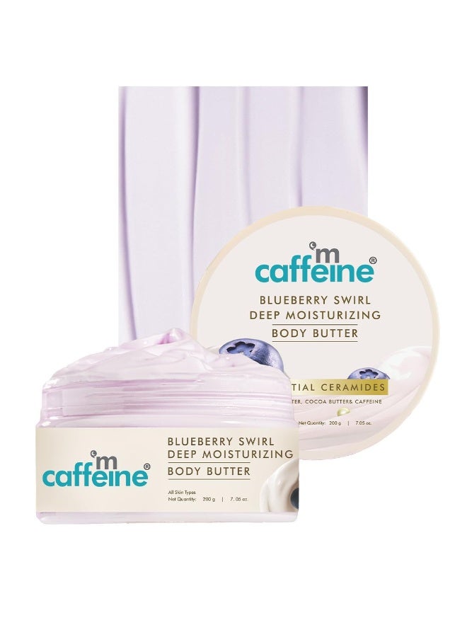 mCaffeine Blueberry Swirl Deep Moisturizing Body Butter | 5 Essential Ceramides for Skin Repair with Shea Butter & Cocoa Butter | 72Hrs Long Lasting Moisturization | Winter Body Care | Fruity Blueberry Aroma | Body Butter for Women and Men - 200g - Image 1