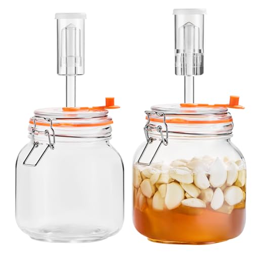 Glolaurge Square Fermentation Jar, 1 Liters Glass Fermenting Jar for Making Sauerkraut, Kimchi, Pickles, Mead, Cider & More, Pack of 2 - Image 1