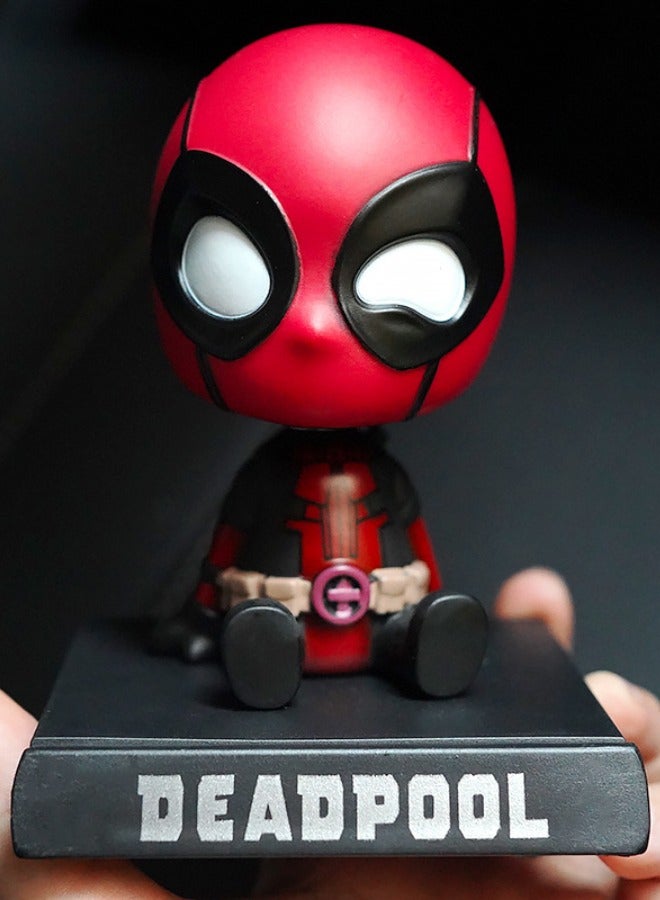 Deadpool Bobblehead with Base for Car Dashboard Decoration, Premium Polyresin Statues, Bobblehead Phone Bracket for Desktop Car Decorations/Collectibles, Gifts for Fans, Friends  - Image 1