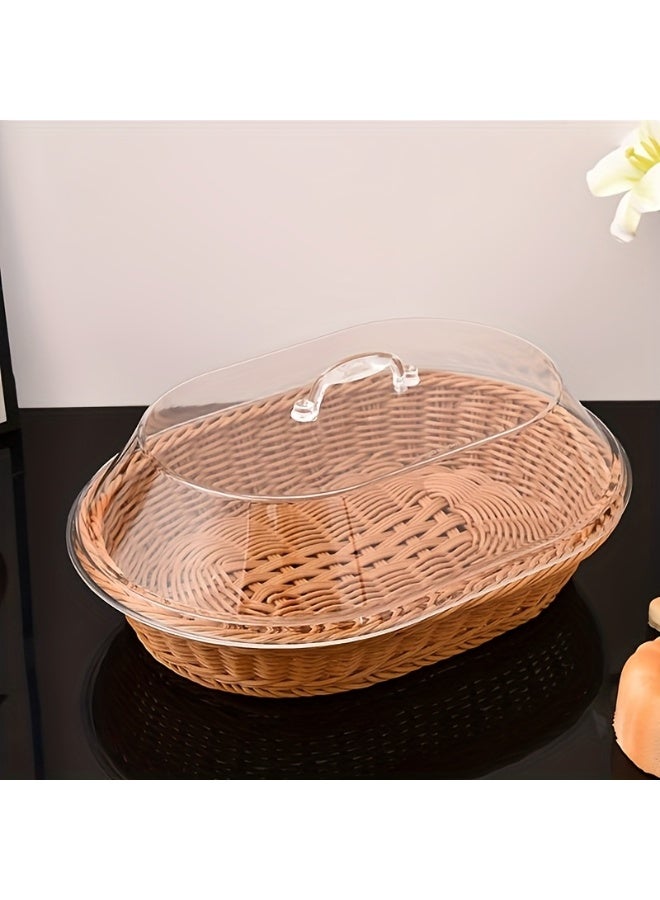 سلة خبز متينة من الخيزران مكونة من قطعة واحدة مع غطاء أكريليك شفاف - صندوق تخزين بلاستيكي قابل لإعادة الاستخدام للفاكهة والحلوى والنزهات والعرض المنزلي وتخزين الخبز - Image 4
