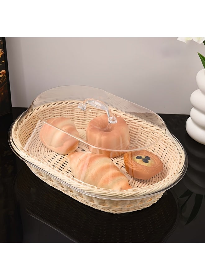 سلة خبز متينة من الخيزران مكونة من قطعة واحدة مع غطاء أكريليك شفاف - صندوق تخزين بلاستيكي قابل لإعادة الاستخدام للفاكهة والحلوى والنزهات والعرض المنزلي وتخزين الخبز - Image 3