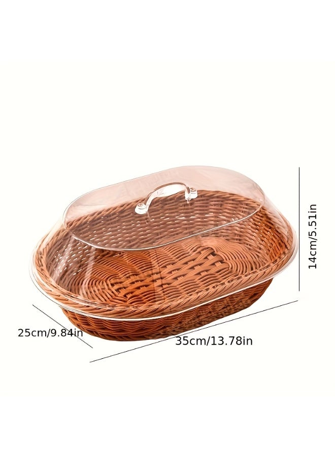 سلة خبز متينة من الخيزران مكونة من قطعة واحدة مع غطاء أكريليك شفاف - صندوق تخزين بلاستيكي قابل لإعادة الاستخدام للفاكهة والحلوى والنزهات والعرض المنزلي وتخزين الخبز - Image 5