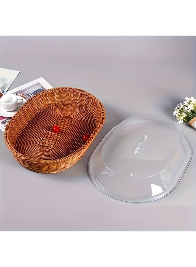 سلة خبز متينة من الخيزران مكونة من قطعة واحدة مع غطاء أكريليك شفاف - صندوق تخزين بلاستيكي قابل لإعادة الاستخدام للفاكهة والحلوى والنزهات والعرض المنزلي وتخزين الخبز - Image 2