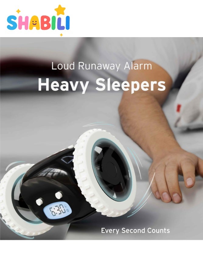 شبيلي منبّه يهرب على عجلات لذوي النوم الثقيل والأطفال والطلاب، ساعة رقمية بصوت عالٍ تتحرك على الأرض مع قفل الغفوة وضبط مستوى الصوت، يعمل بالبطارية، هدية مضحكة لمن ينامون كثيراً - Image 4