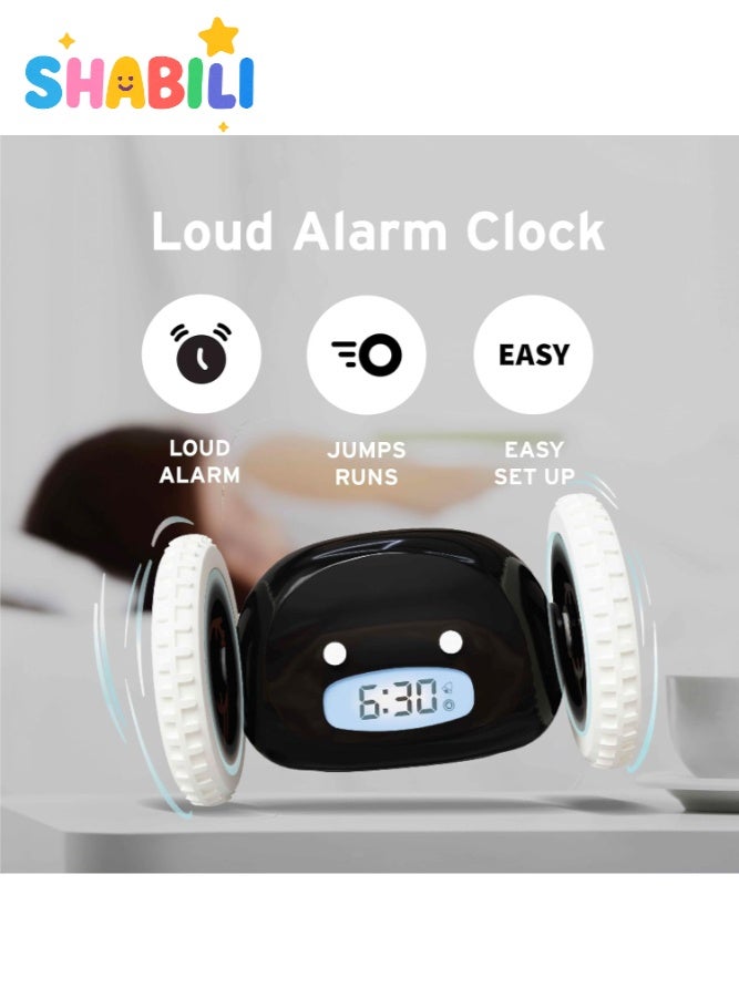 شبيلي منبّه يهرب على عجلات لذوي النوم الثقيل والأطفال والطلاب، ساعة رقمية بصوت عالٍ تتحرك على الأرض مع قفل الغفوة وضبط مستوى الصوت، يعمل بالبطارية، هدية مضحكة لمن ينامون كثيراً - Image 2