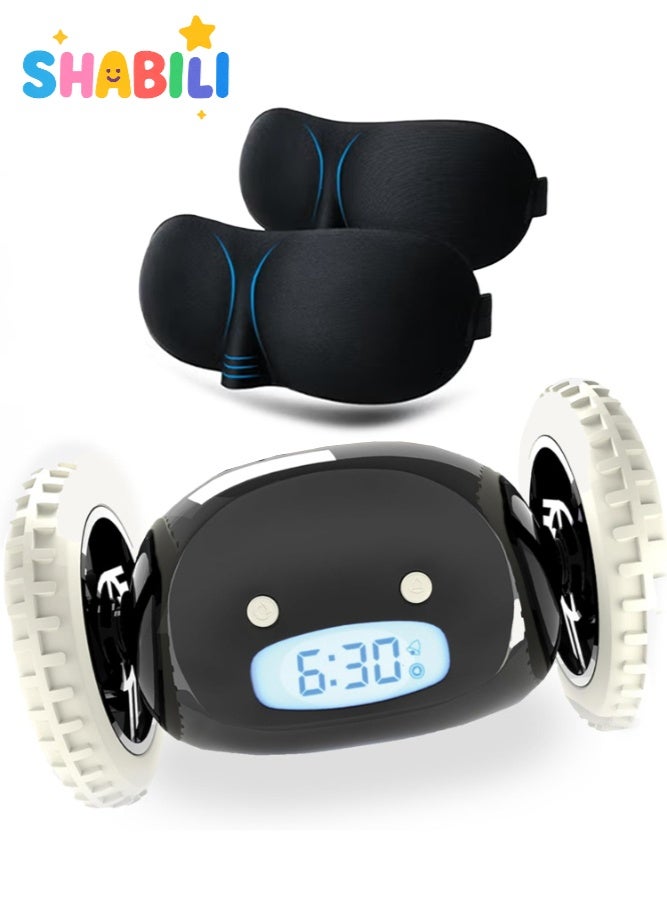 شبيلي منبّه يهرب على عجلات لذوي النوم الثقيل والأطفال والطلاب، ساعة رقمية بصوت عالٍ تتحرك على الأرض مع قفل الغفوة وضبط مستوى الصوت، يعمل بالبطارية، هدية مضحكة لمن ينامون كثيراً - Image 1
