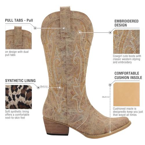 HISEA Rollda Cowboy Boots for Women, Cowgirl Boots, Comfortable Western Boots with Pointed Toe Stitched Embroidery for Country Concert Dancing Wedding Traveling Daily Outfits - Image 5