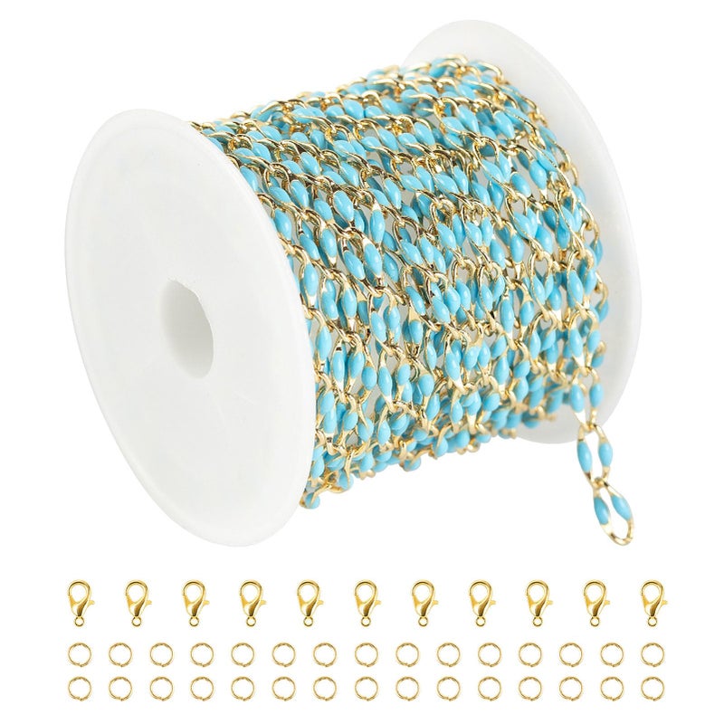 YOUBEIYEE Gold Plated Brass Chains for Necklace DIY Jewelry Supplies 2 Meters Light Blue Oil Drip Cable Bulk Chain Jewelry Making Supplies Findings