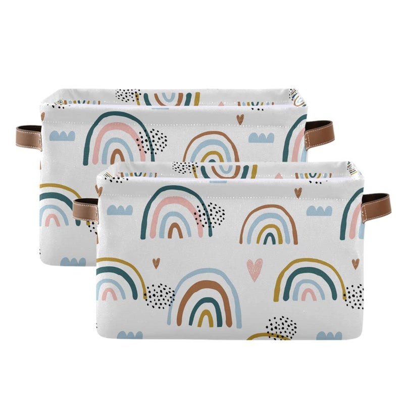 xigua Cartoon Rainbow Rectangular Storage Bin Canvas Square Storage Basket with Handles for Home Office Books Nursery Kid's Toys Closet & Laundry Gift Basket - Image 3
